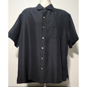 Caribbean Embroided Margarita Rock Black Short Sleeve Shirt Button-up Size XL
